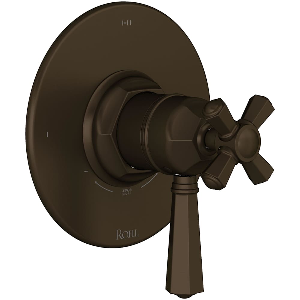 Two Independent and One Shared Function Thermostatic Valve Trim Only with Single Cross / Lever Handle, Integrated Diverter, and Volume Control - Less Rough In