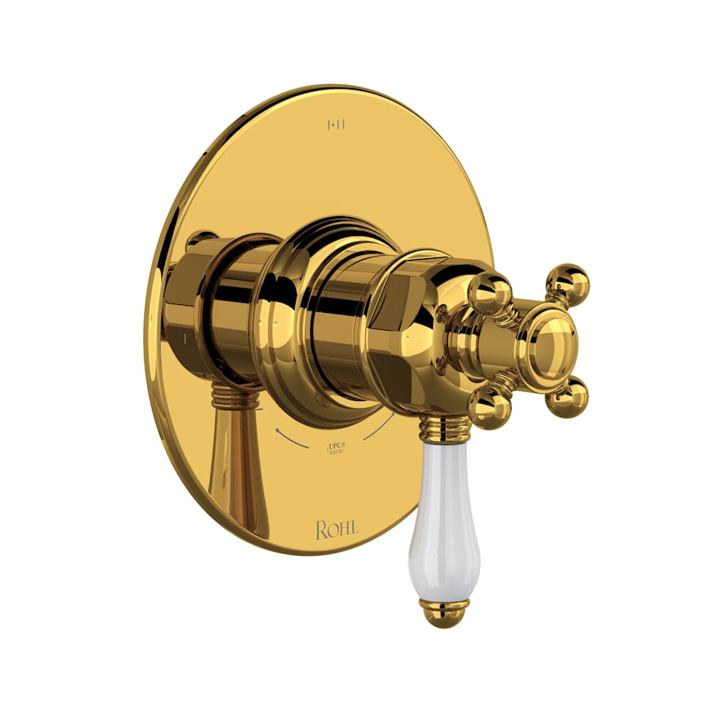 Acqui Two Independent and One Shared Function Thermostatic Valve Trim Only with Single Cross / Lever Handle, Integrated Diverter, and Volume Control - Less Rough In