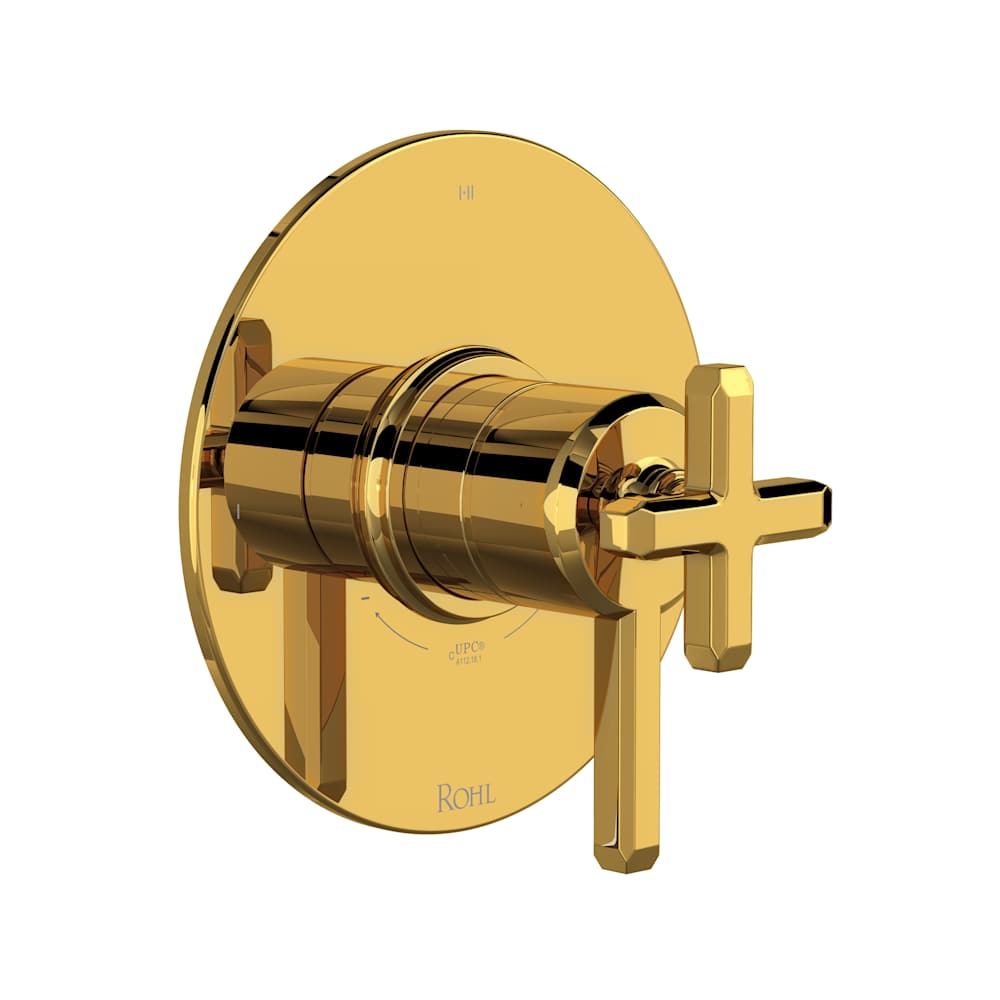 Apothecary Two Independent and One Shared Function Thermostatic Valve Trim Only with Single Cross / Lever Handle, Integrated Diverter, and Volume Control - Less Rough In