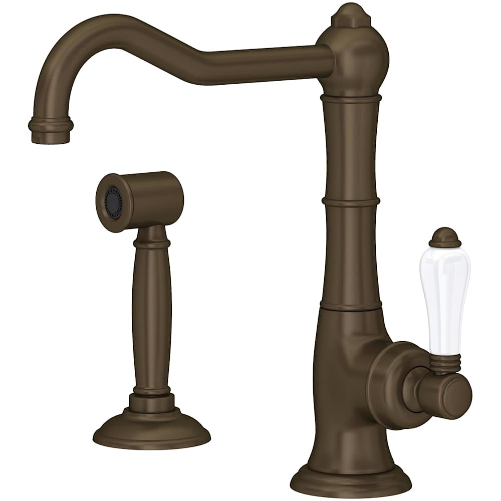Acqui 1.5 GPM Deck Mounted Single Hole Bar Faucet with Single Lever Porcelain Handle - Includes Side Spray