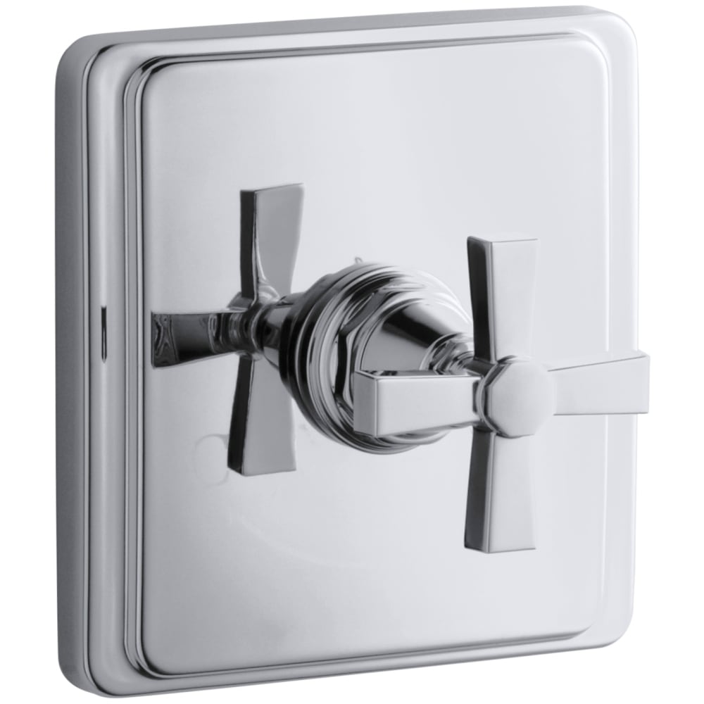 Pinstripe Single Handle Thermostatic Valve Trim with Metal Cross Handle