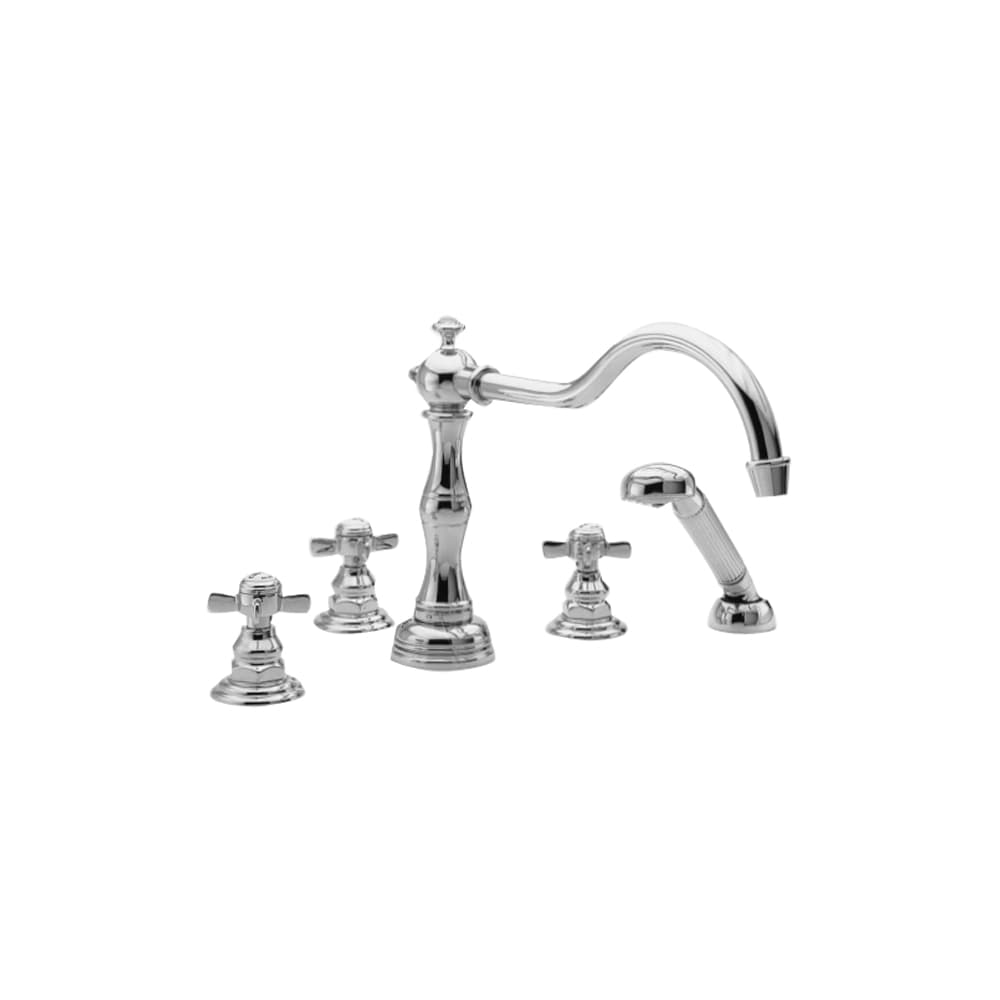 Fairfield Triple Handle Deck Mounted Roman Tub Filler with Handshower and Metal Cross Handles