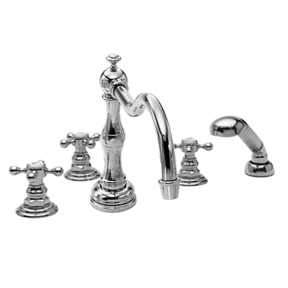 Chesterfield Triple Handle Deck Mounted Roman Tub Filler with Handshower and Metal Cross Handles