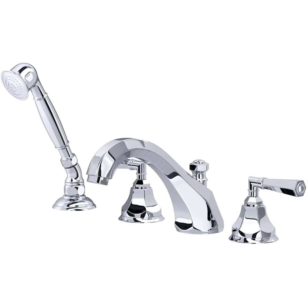 Palladian Deck Mounted Roman Tub Filler with Built-In Diverter - Includes Hand Shower