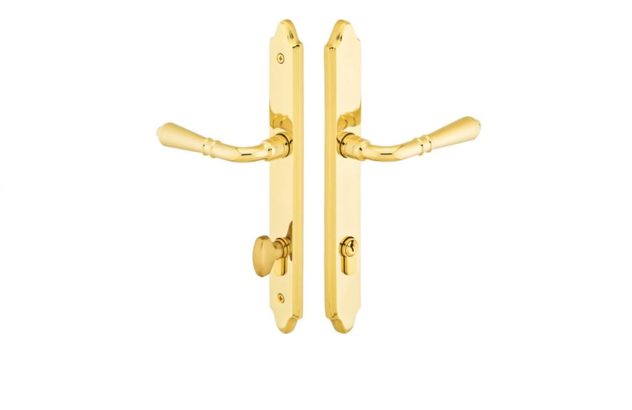 Left Handle Classic Brass Door Configuration 5 Keyed Entry Multi Point Trim Lever Set with European Cylinder Below Handle - READ