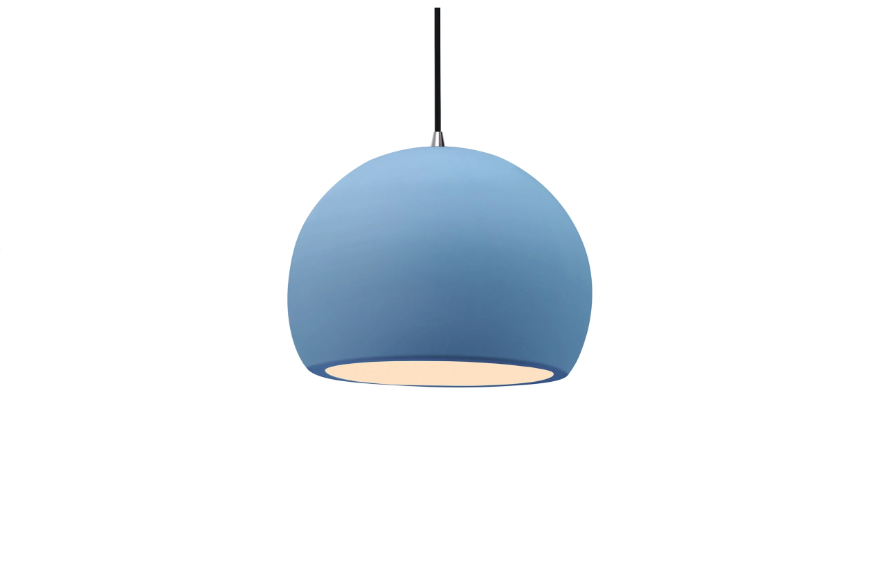 Justice Design Group  CER-6535-SKBL-NCKL-BKCD-LED1-700 Radiance 12" Wide LED Pendant with a Ceramic Sky Blue Shade - OPEN BOX