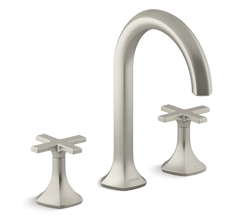 Occasion Double Handle Bathroom Sink Faucet with Cane Spout Design and Cross Handles