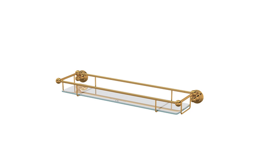 Perrin and Rowe U.6953EG Edwardian 22" Brass and Tempered Glass Bathroom Shelf