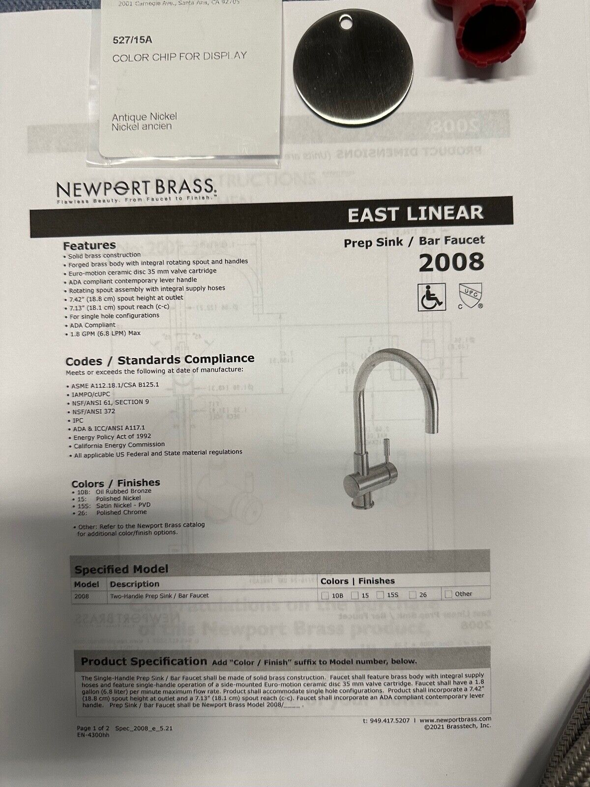 Newport Brass East Linear Prep/Bar Faucet, Antique Nickel, 2008/15A - READ